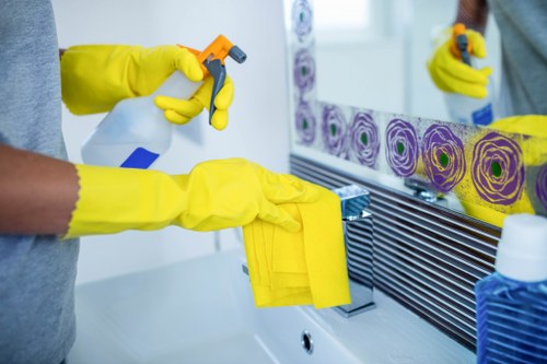 Experienced cleaner in Belsizepark tidying a modern apartment