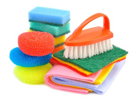 Cleaning supplies and tidy office desks in Belsizepark